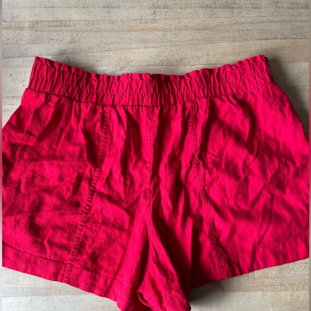 Red linen shorts